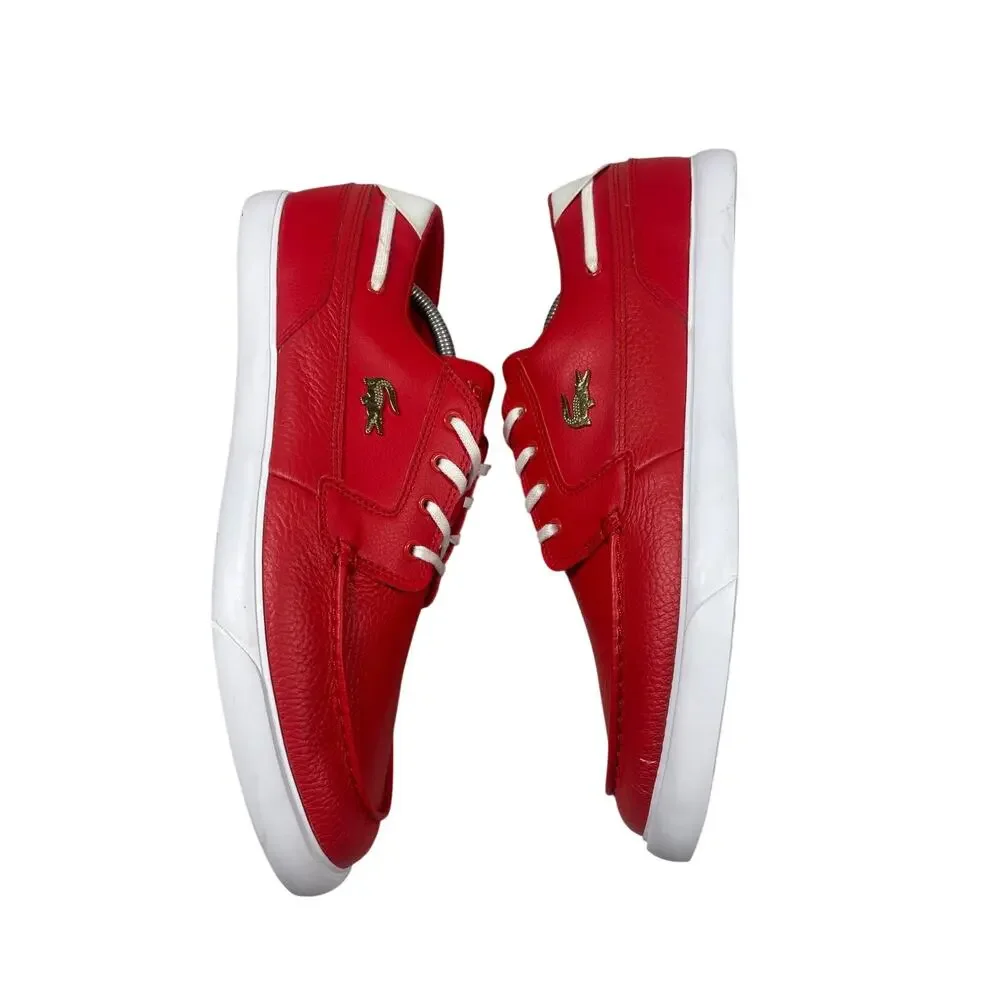 Lacoste Mens Baybliss Deck Boat Shoes Size 13 Red White Tumbled Leather 0921